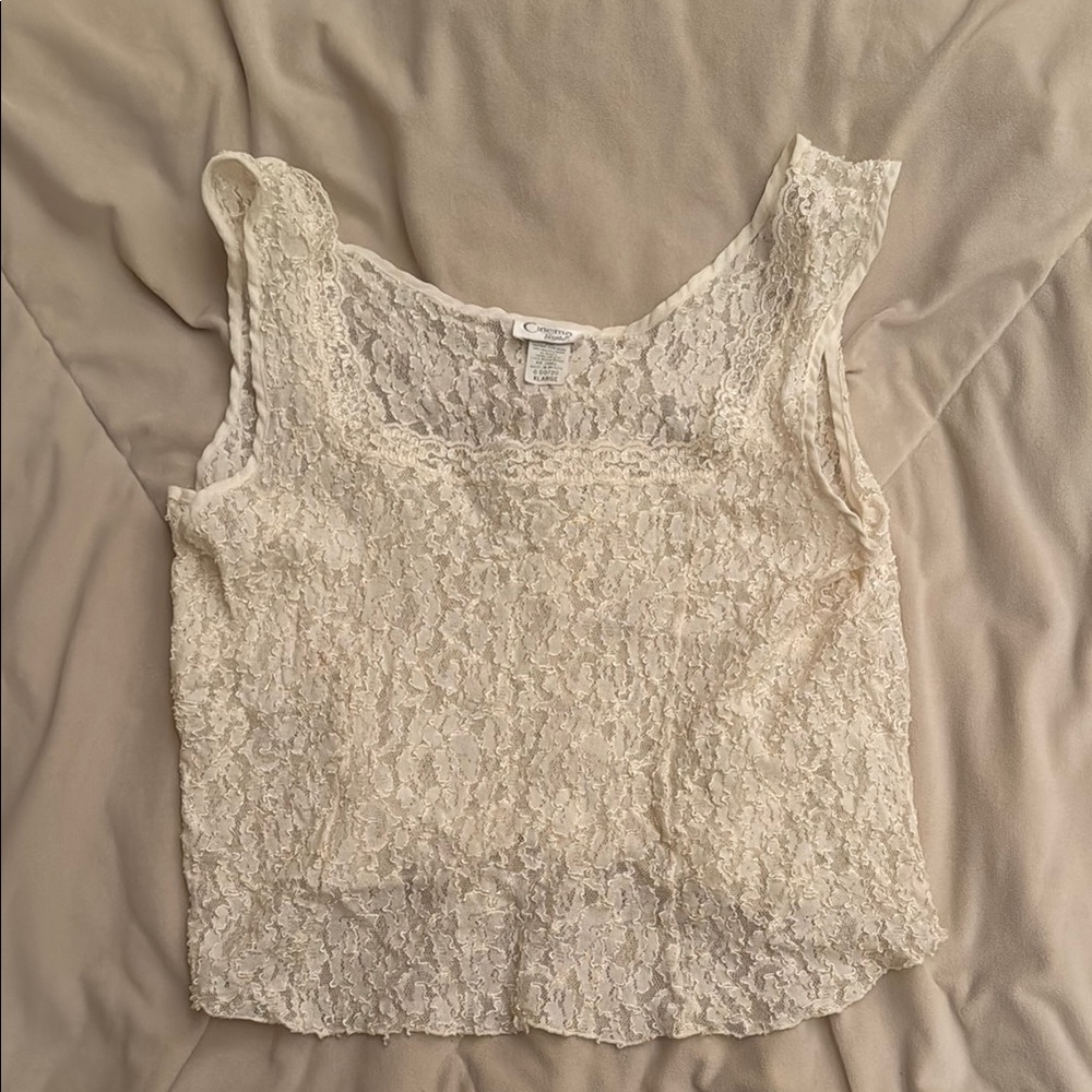 Vintage Lace Sleeveless Top - Cream